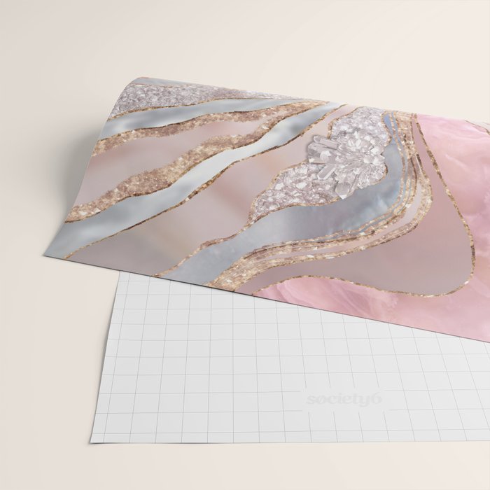 Rose Marble, Pearl and crystals geode Digital art Wrapping Paper Gallery Image 2