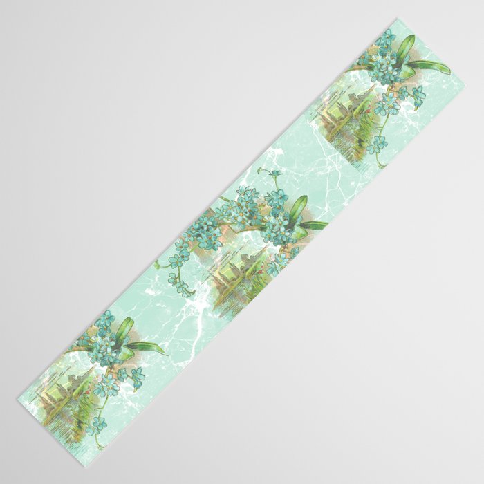 Modern vintage mint marble floral landscape Table Runner Gallery Image 3