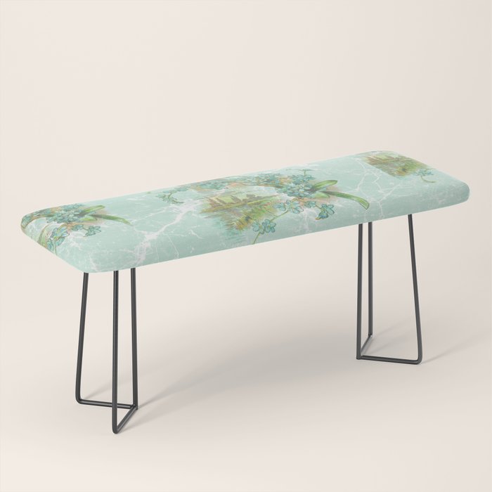Modern vintage mint marble floral landscape Bench Gallery Image 1