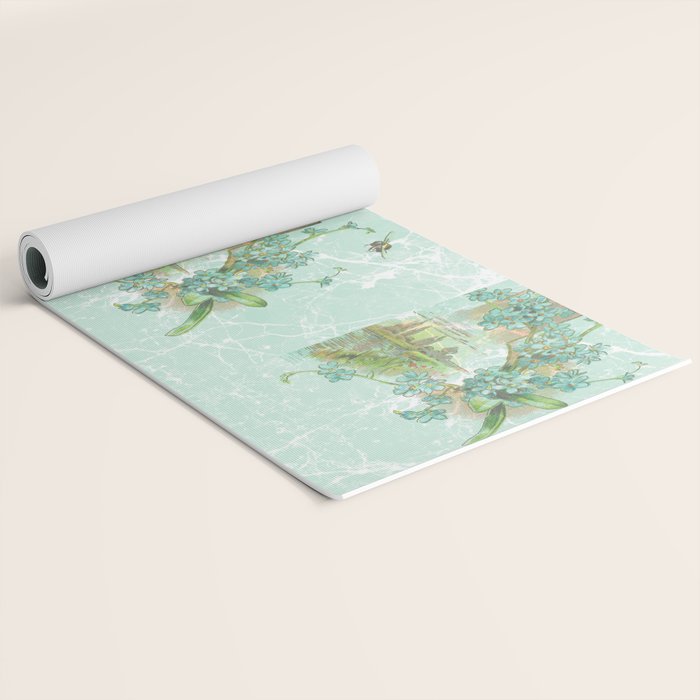 Modern vintage mint marble floral landscape Yoga Mat Gallery Image 2