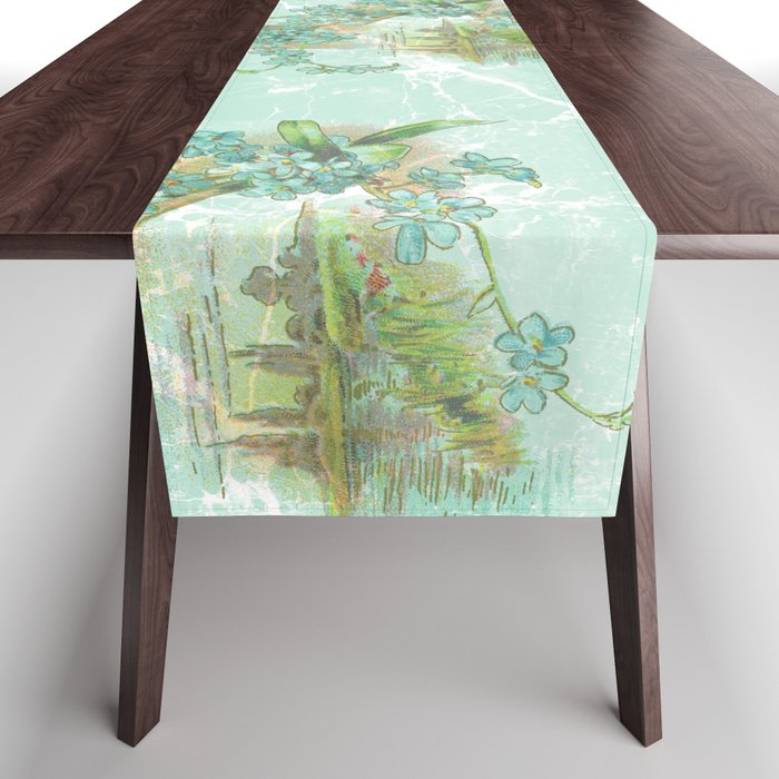 Modern vintage mint marble floral landscape Table Runner Gallery Image 1