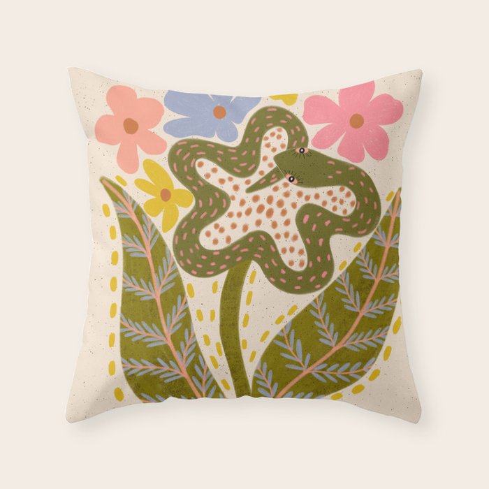 Snake Retro Flower - Pastel colors  Throw Pillow Gallery Image 6