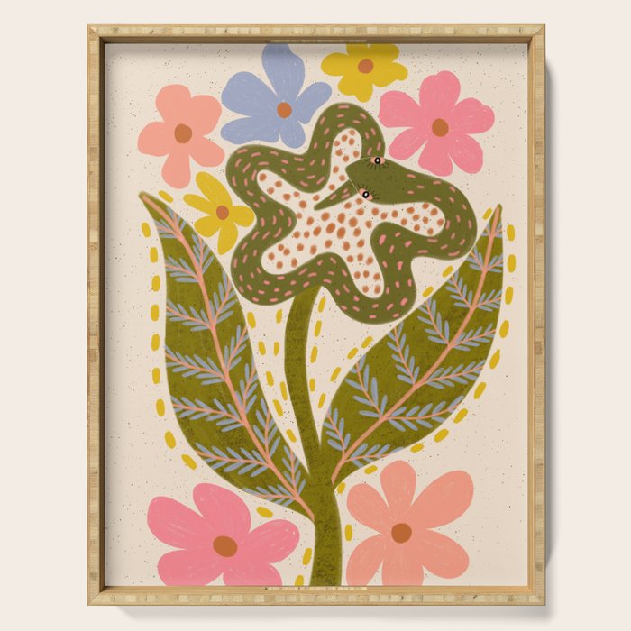 Snake Retro Flower - Pastel colors  Serving Tray Gallery Image 1