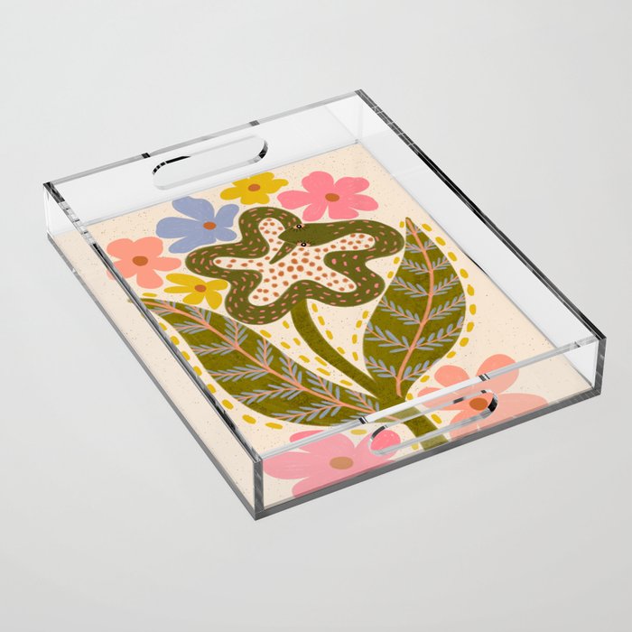 Snake Retro Flower - Pastel colors  Acrylic Tray Gallery Image 1