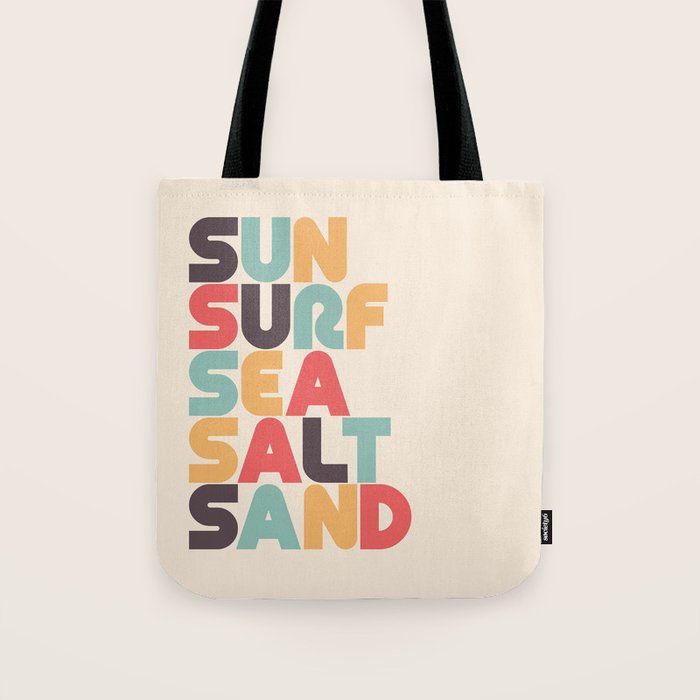 Sun Surf Sea Salt Sand Typography - Retro Rainbow Tote Bag Gallery Image 1
