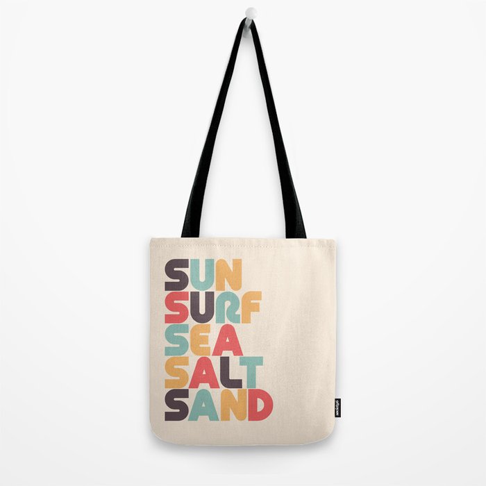 Sun Surf Sea Salt Sand Typography - Retro Rainbow Tote Bag Gallery Image 2