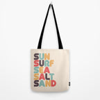 Sun Surf Sea Salt Sand Typography - Retro Rainbow Tote Bag Gallery Image 2