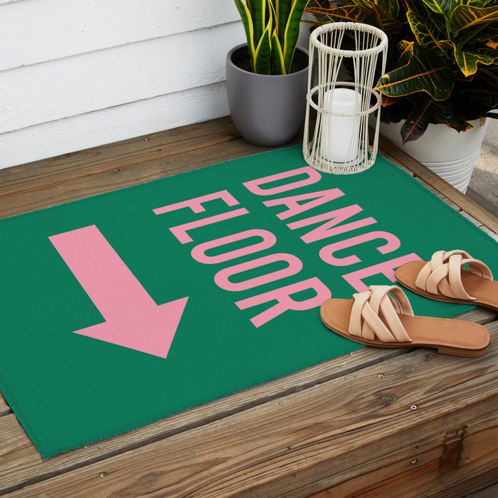 Dance Floor Right Arrow (Green Pink) Outdoor Rug Gallery Image 2
