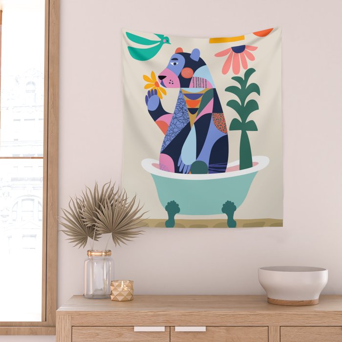 Bear in the bathtub Wall Tapestry Gallery Image 2