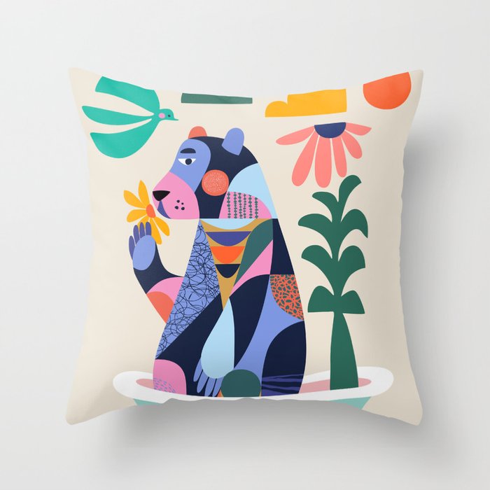 Bear in the bathtub Throw Pillow Gallery Image 6