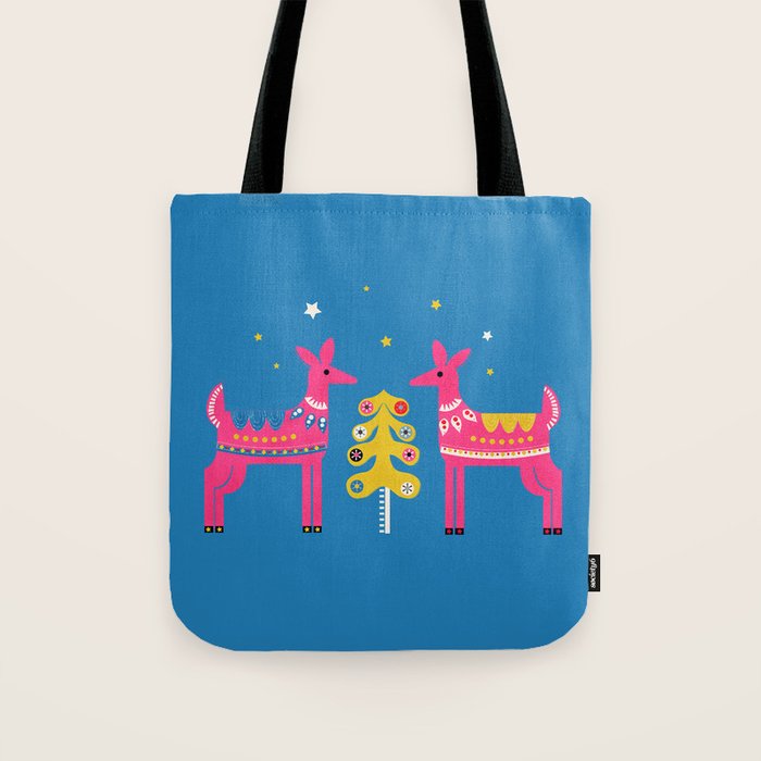 Festive Deers In Hot Pink Tote Bag Gallery Image 1
