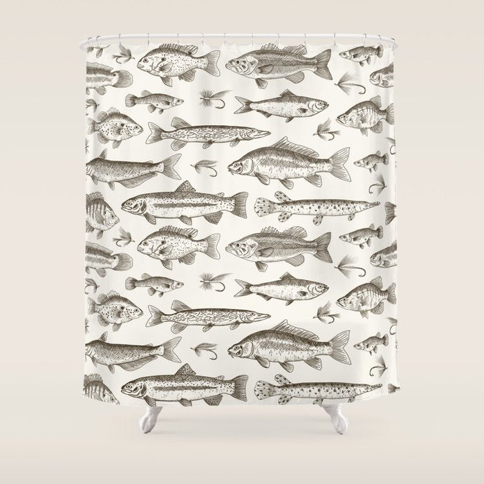 Brown - Freshwater Fish Toile Shower Curtain Gallery Image 1