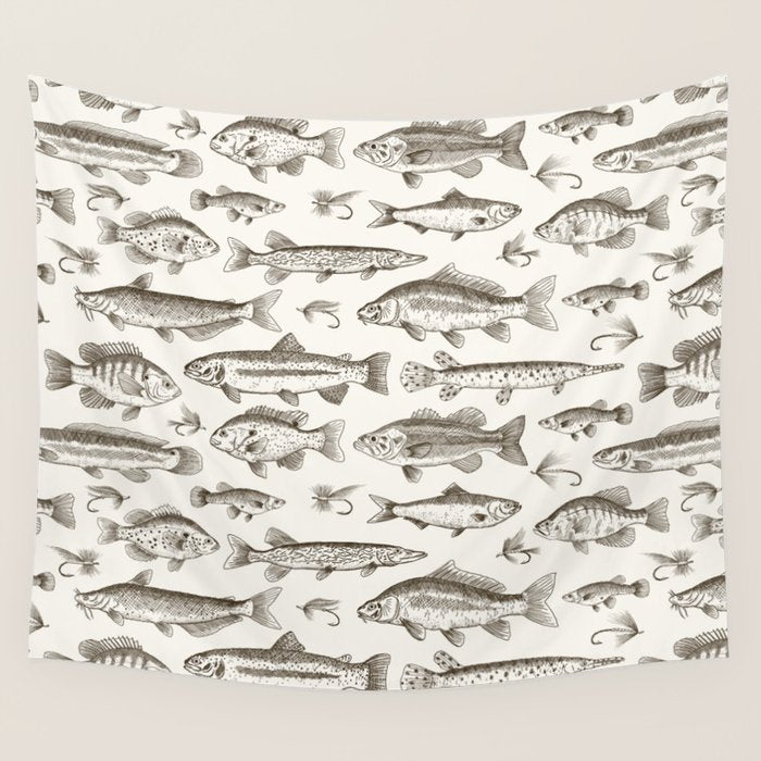 Brown - Freshwater Fish Toile Wall Tapestry Gallery Image 4