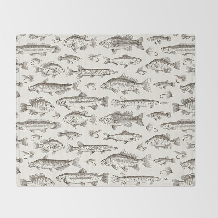 Brown - Freshwater Fish Toile Throw Blanket Gallery Image 2