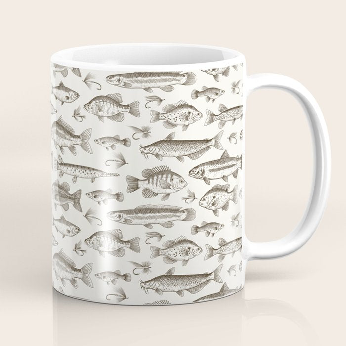 Brown - Freshwater Fish Toile Coffee Mug Gallery Image 1