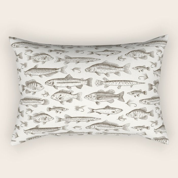 Brown - Freshwater Fish Toile Rectangular Pillow Gallery Image 1