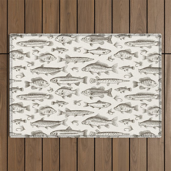 Brown - Freshwater Fish Toile Outdoor Rug Gallery Image 1