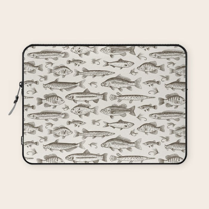 Brown - Freshwater Fish Toile Laptop Sleeve Gallery Image 1
