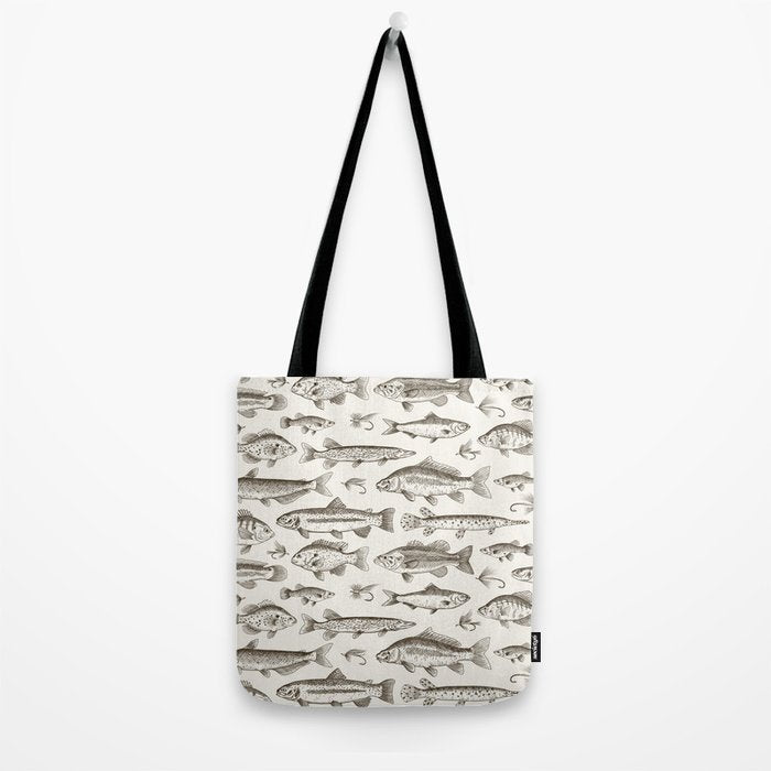 Brown - Freshwater Fish Toile Tote Bag Gallery Image 2