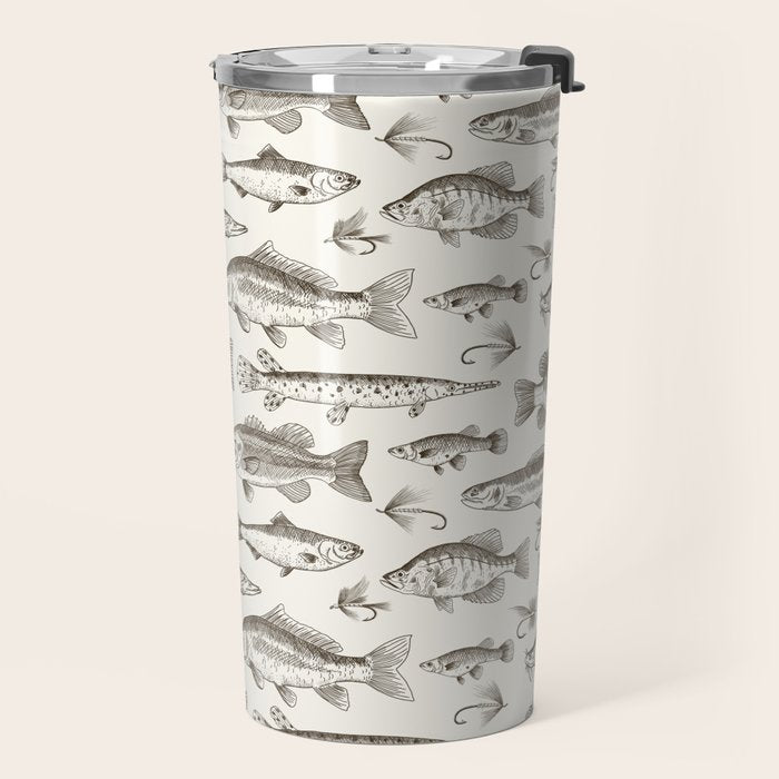 Brown - Freshwater Fish Toile Travel Mug Gallery Image 2
