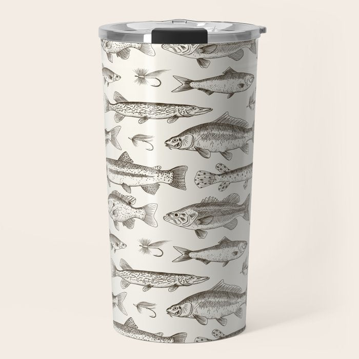 Brown - Freshwater Fish Toile Travel Mug Gallery Image 1