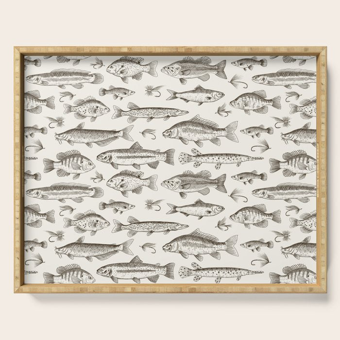 Brown - Freshwater Fish Toile Serving Tray Gallery Image 1