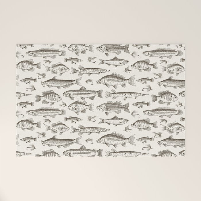 Brown - Freshwater Fish Toile Welcome Mat Gallery Image 1