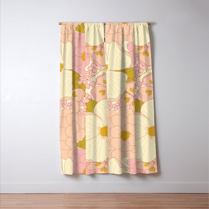 Pink Pastel Vintage Floral Pattern Window Curtain Gallery Image 3