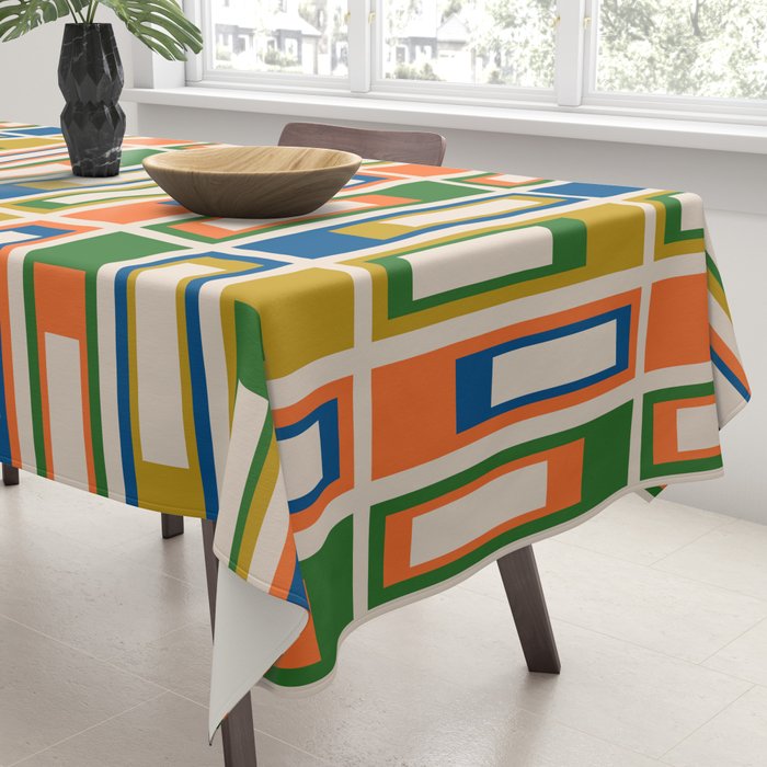 Mid Century Modern Geometric Lexington Ave Multicolored Retro Pattern Tablecloth Gallery Image 3