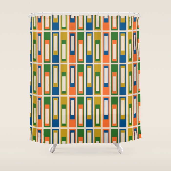 Mid Century Modern Geometric Lexington Ave Multicolored Retro Pattern Shower Curtain Gallery Image 1