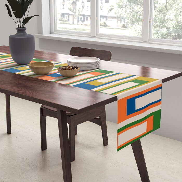 Mid Century Modern Geometric Lexington Ave Multicolored Retro Pattern Table Runner Gallery Image 2