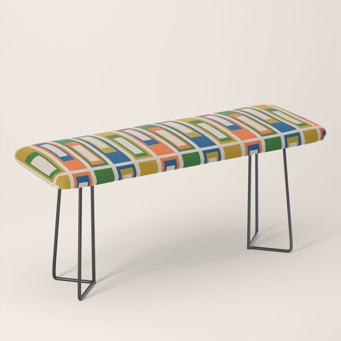Mid Century Modern Geometric Lexington Ave Multicolored Retro Pattern Bench Gallery Image 1