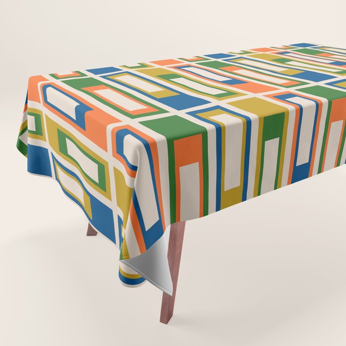 Mid Century Modern Geometric Lexington Ave Multicolored Retro Pattern Tablecloth Gallery Image 1