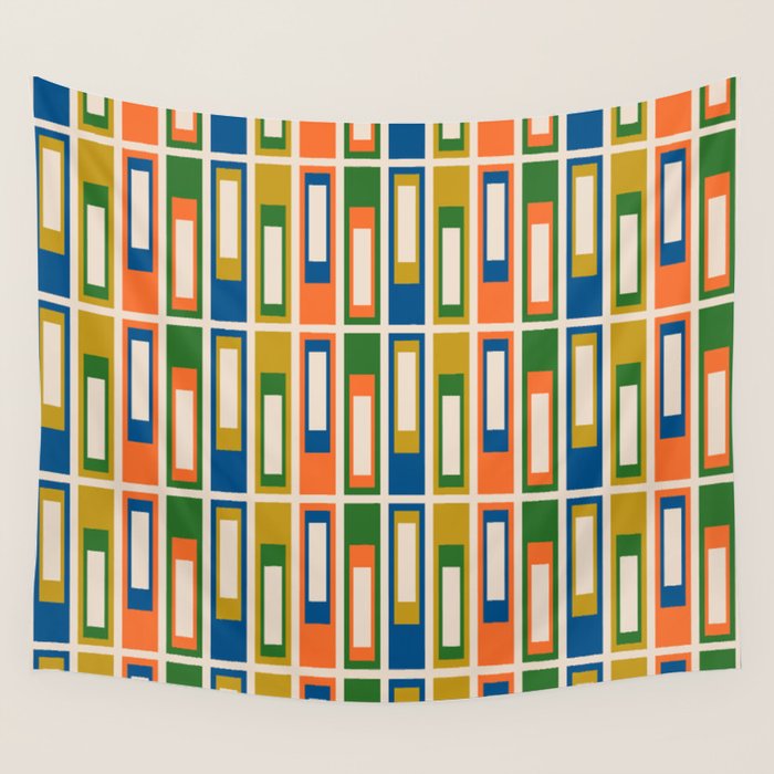 Mid Century Modern Geometric Lexington Ave Multicolored Retro Pattern Wall Tapestry Gallery Image 1