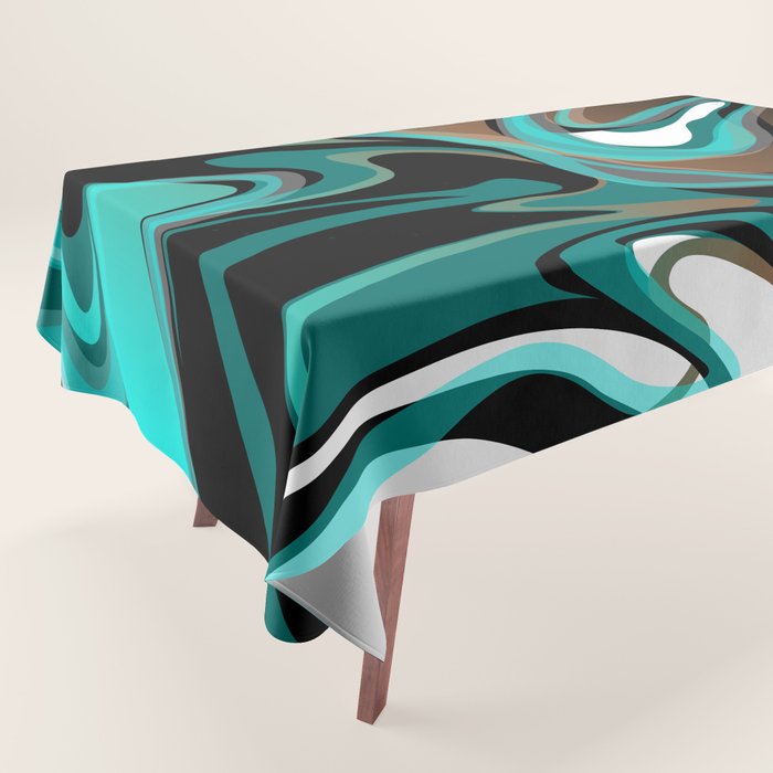 Liquify - Brown, Turquoise, Teal, Black, White Tablecloth Gallery Image 1