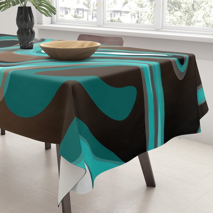Liquify - Brown, Turquoise, Teal, Black, White Tablecloth Gallery Image 3