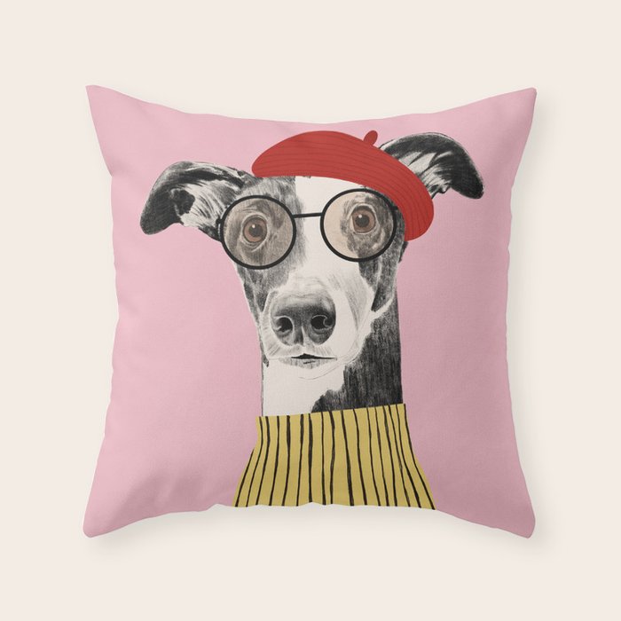 French style greyhound dog portrait Throw Pillow Gallery Image 6