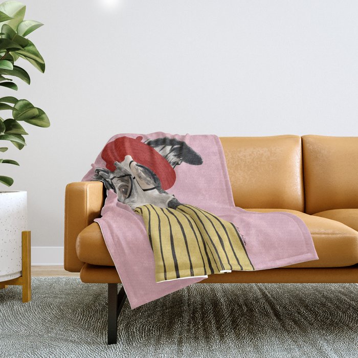 French style greyhound dog portrait Throw Blanket Gallery Image 1