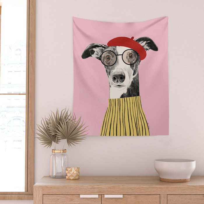 French style greyhound dog portrait Wall Tapestry Gallery Image 2