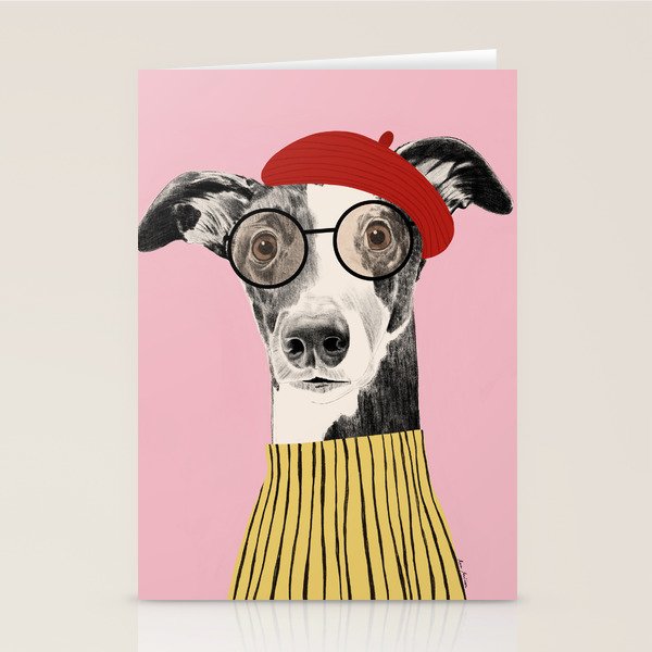 French style greyhound dog portrait Stationery Card Gallery Image 2