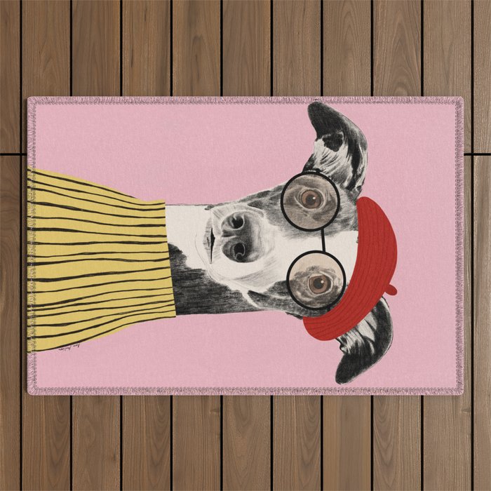French style greyhound dog portrait Outdoor Rug Gallery Image 1