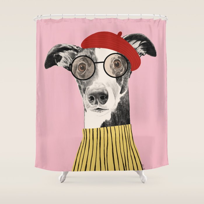 French style greyhound dog portrait Shower Curtain Gallery Image 1
