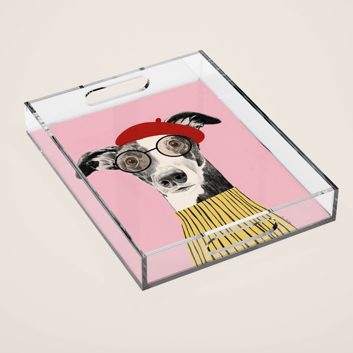 French style greyhound dog portrait Acrylic Tray Gallery Image 1