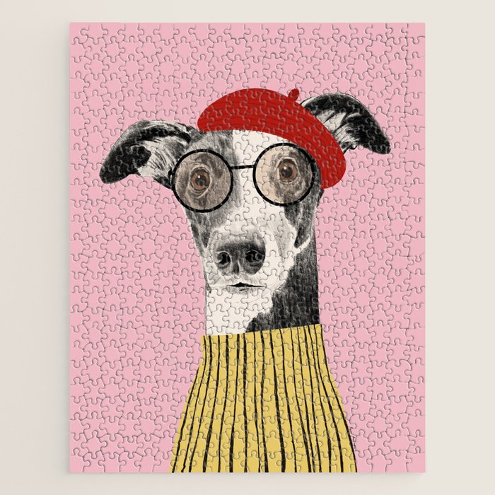 French style greyhound dog portrait Jigsaw Puzzle