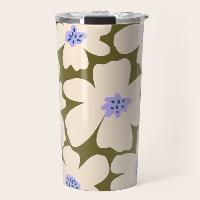 Retro Daisy - cream, purple and dark olive  Travel Mug Gallery Image 1