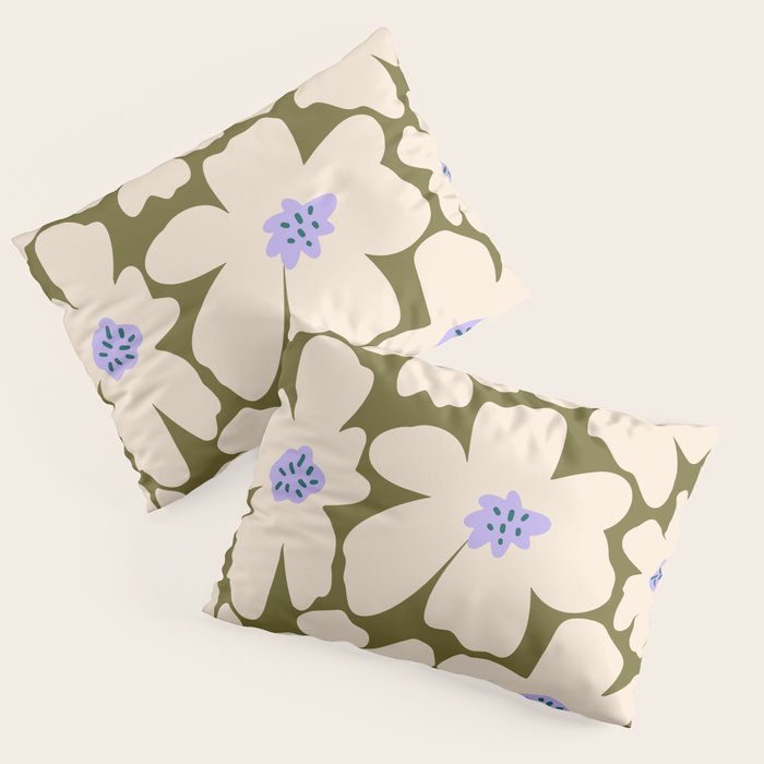 Retro Daisy - cream, purple and dark olive  Pillow Sham Gallery Image 3
