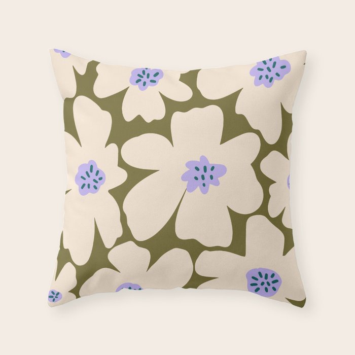 Retro Daisy - cream, purple and dark olive  Throw Pillow Gallery Image 6