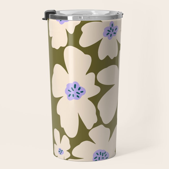 Retro Daisy - cream, purple and dark olive  Travel Mug Gallery Image 3