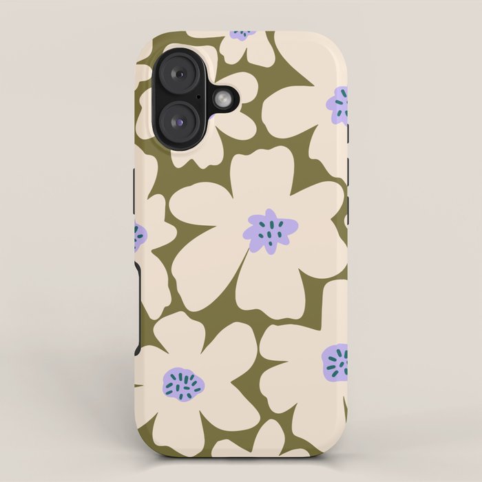 Retro Daisy - cream, purple and dark olive  iPhone Case Gallery Image 1