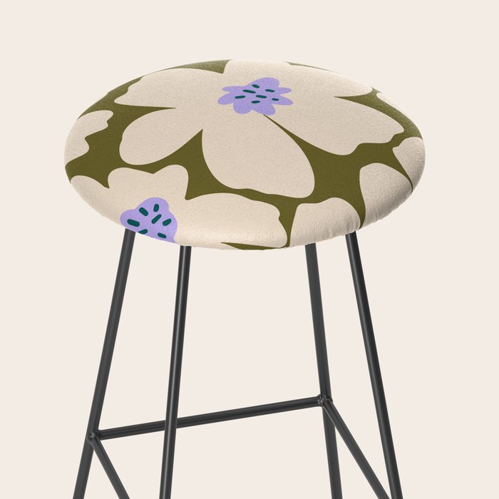 Retro Daisy - cream, purple and dark olive  Stool Gallery Image 2